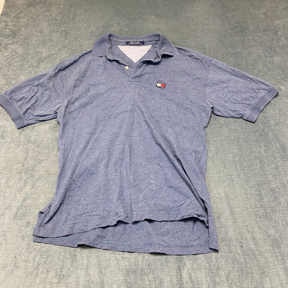 Tommy Hilfiger Polo Shirt Mens Medium Blue Cotton Non Stretch Tennis Golf Sports
